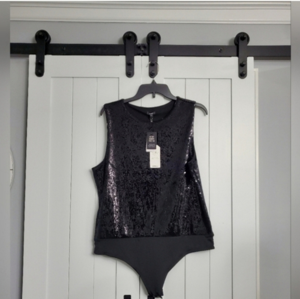 Express Body Contour Sequin Crew Neck Bodysuit. NEW!